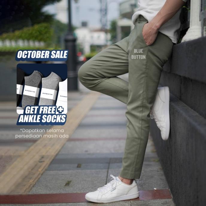 BlueButton Smart Chino Ankle Pants SlimFit Celana Panjang Pria - Sage