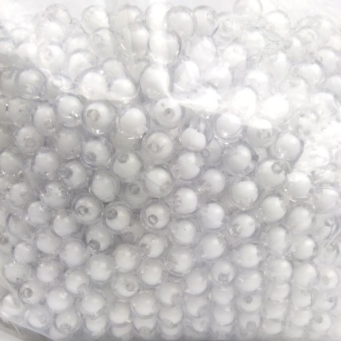 <<<<<] Manik Mote Akrilik Acrilyc Bulat Isi 8mm 225gr Setengah Pond Putih
