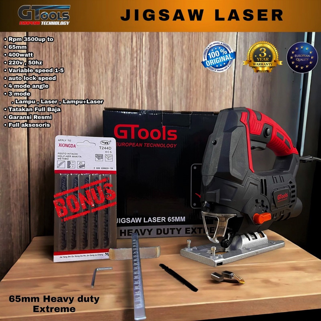 Mesin gergaji jigsaw MAKITA serkel kayu triplek besi listrik Gtools GT26 Eropa 65mm Laser