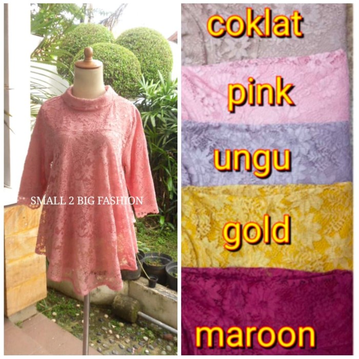 kebaya brokat peach pink fanta m l xl / atasan kebaya brukat furing