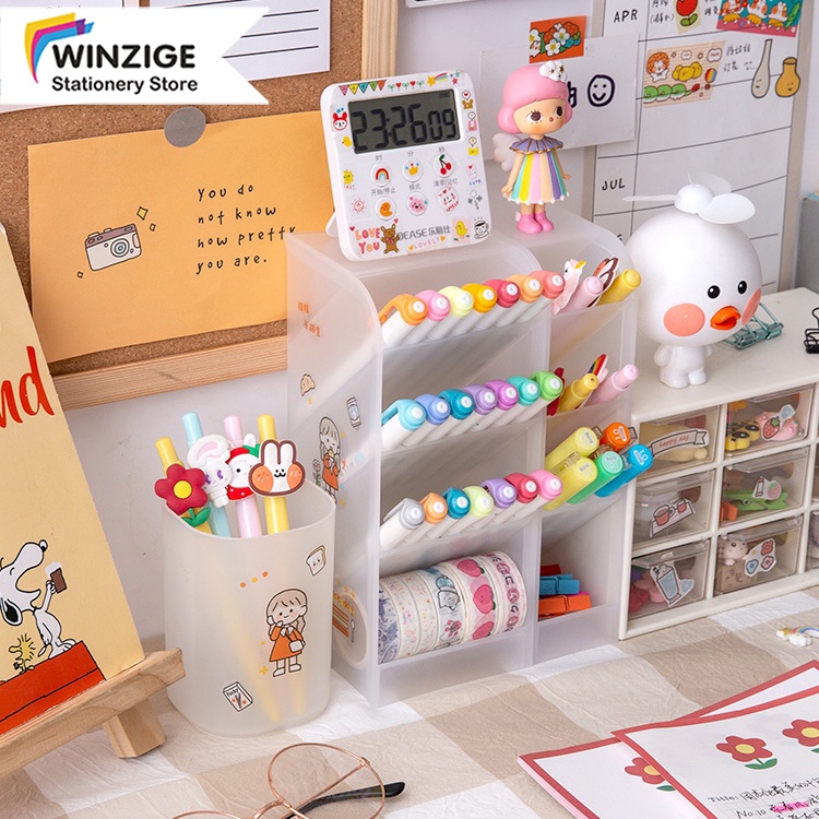 

Winzige transparan pen holder aesthetic desktop organizer tempat pensil transparan kotak pensil