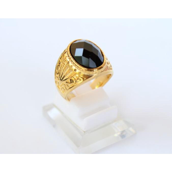 Cincin Batu Onyx Hitam Titanium Gold - Cincin Batu Pria Titanium