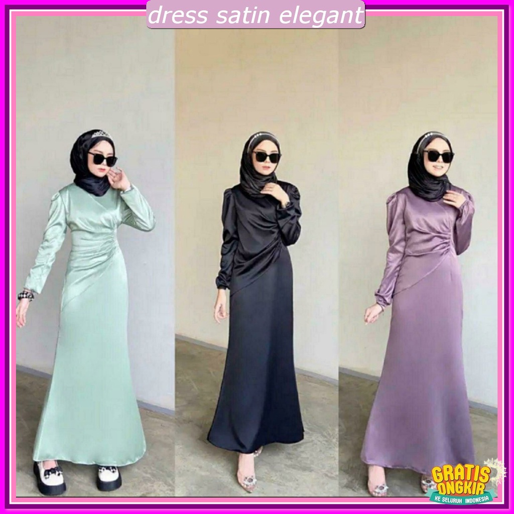 Dress Simmer Silk Premium Dres Serut Samping Elejant Gaun Pesta Muslimah Elegan Gsun Drees Press Bod