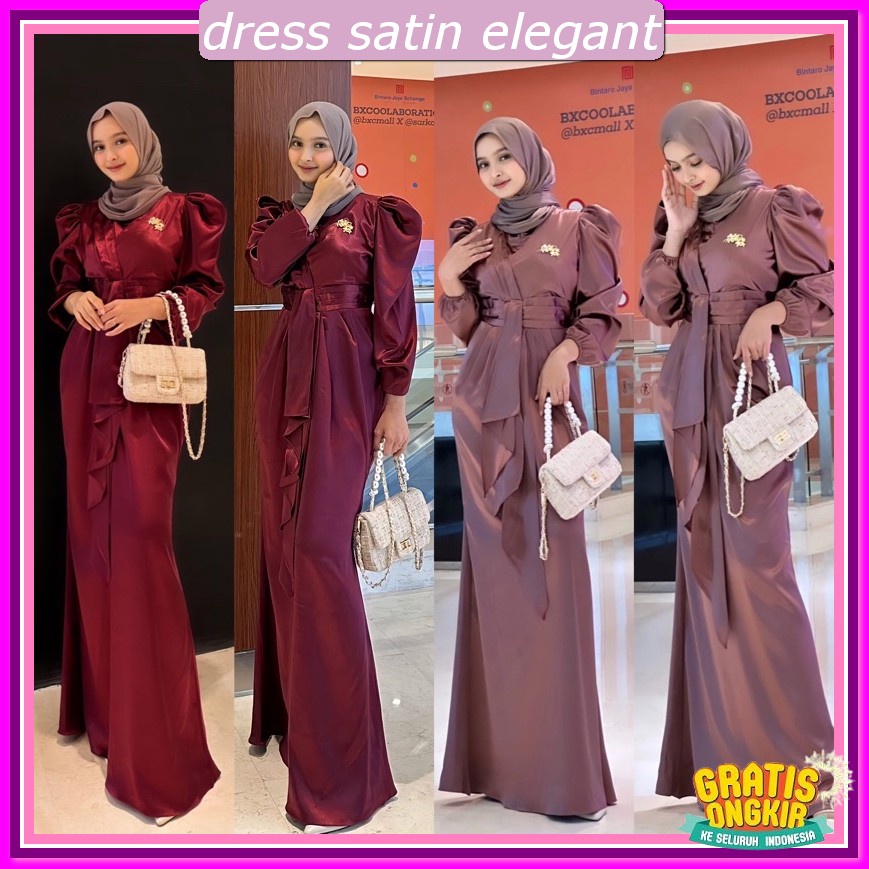 Dreas Brismid Terbaru Dress Simmer Silk Premium Dres Serut Samping Elejant Gaun Pesta Muslimah Elega