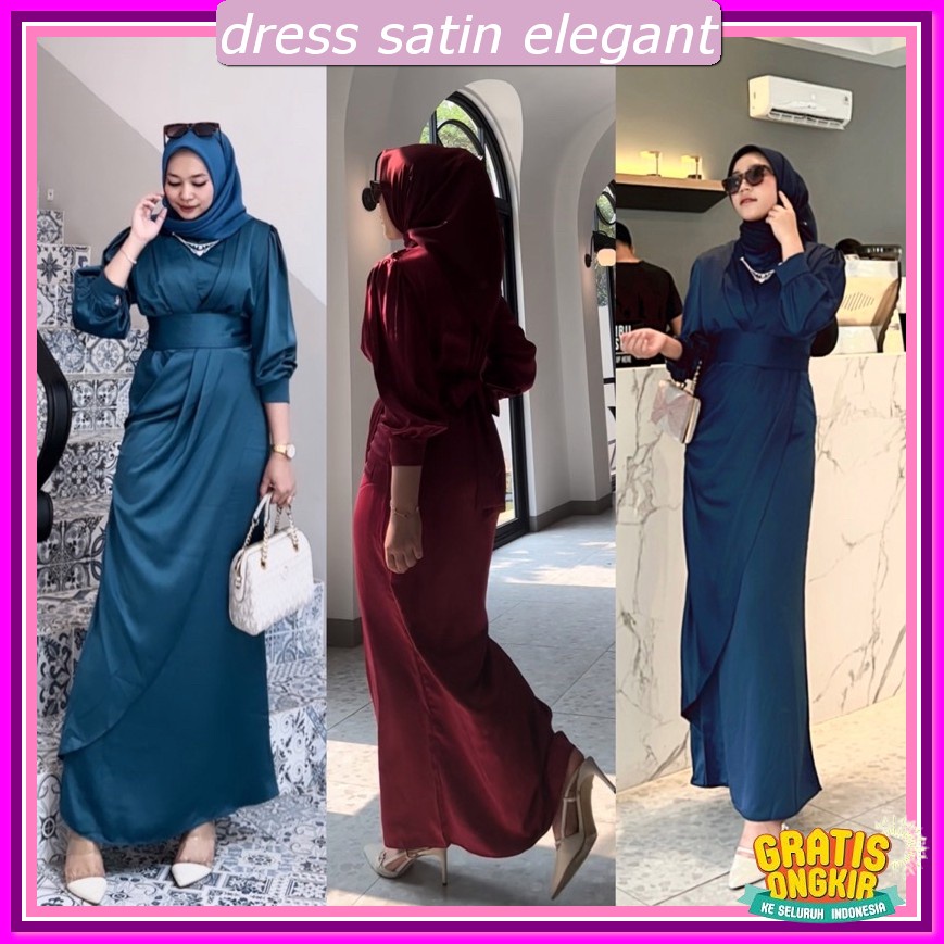 Drees Press Body Panjang Long Dress Korean Style Hijab Dress Satin Kondangan Bridesmaid Dreas Brismi