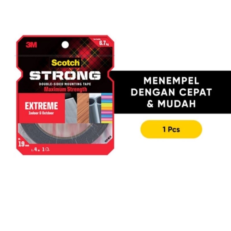 3m Double Tape - Scotch Strong Extreme Indoor Outdoor 414-M19 - 6.7kg Ukuran 19mm x 4 Mtr