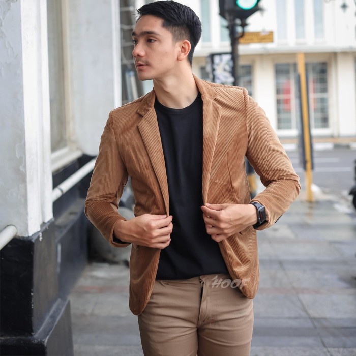 Jas Blazer Pria Slimfit Corduroy Coklat