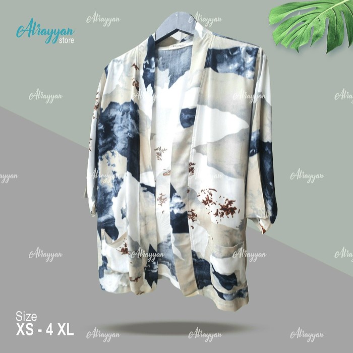 Alrayyan Cardigan Wanita Motif Marble Kimono Outerwear Korea Oversize