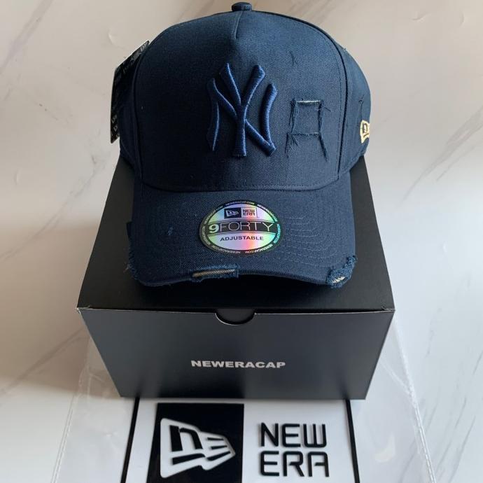 Ready Stock Topi Mlb New York Yankees Blue Ripped Baseball Cap