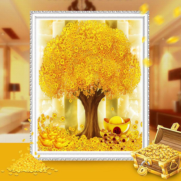 

DIY Diamond Painting Full. Pohon Uang Pohon Rezeki koin 40X50 Cm D627