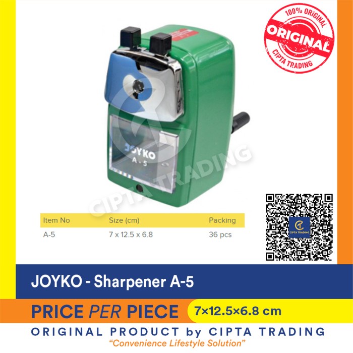 

Sharpener - Joyko - serutan pensil meja model standard ukuran standard