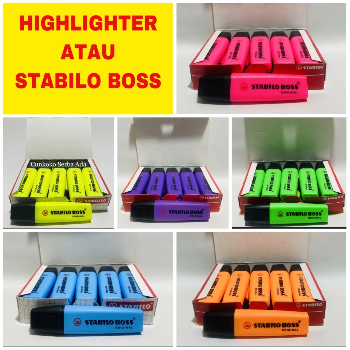 

CUCI GUDANG HIGHLIGHTER / STABILO BOSS ORIGINAL / 1 BOX ISI 10 PCS