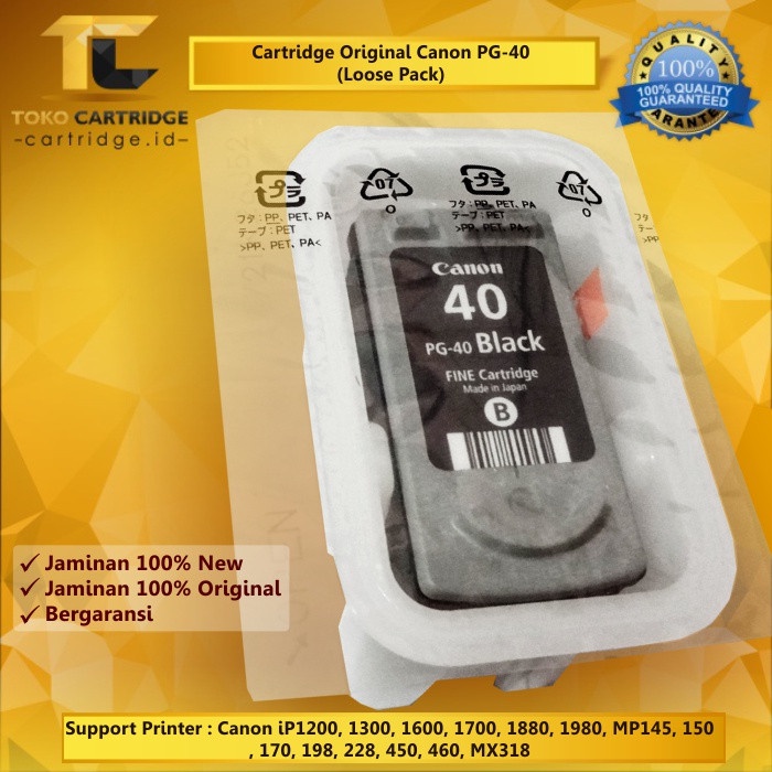 CARTRIDGE CANON PG40 PG 40 PG-40 BLACK ORIGINAL PRINTER IP1980 IP1880