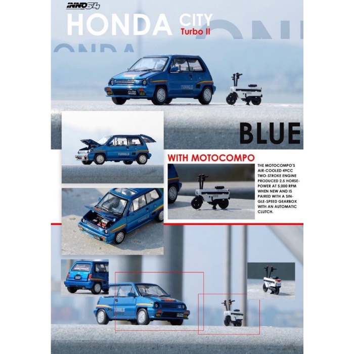 ✅COD Inno64 Honda City Turbo With Motocompo Blue Terbatas