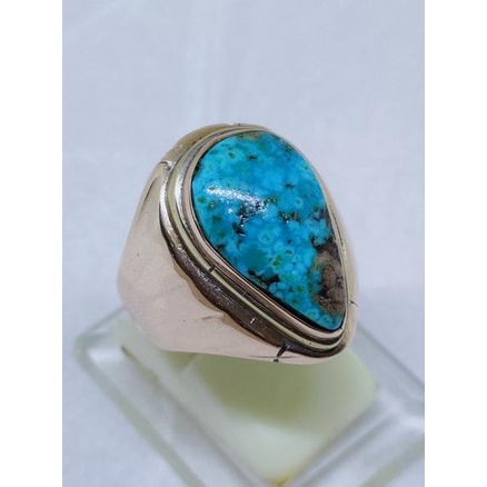 (bk) pirus persia biru natural antik segitiga emban ring cincin suasa jadul lawas antik koleksi batu akik tua vintage