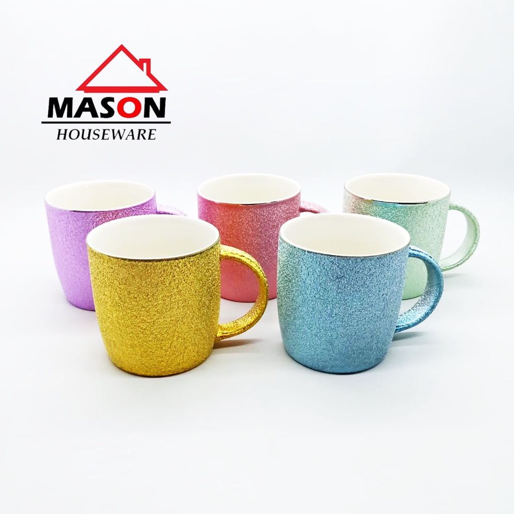 Mug Keramik / Gelas Kopi / Gelas Keramik MASON 300ml Motif Glitter