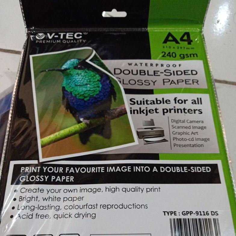 

Hot - GLOSY PO PAPER DOUBLE SIDE GLOSY 240 GSM A4/20 LEMBAR V-TEC ..