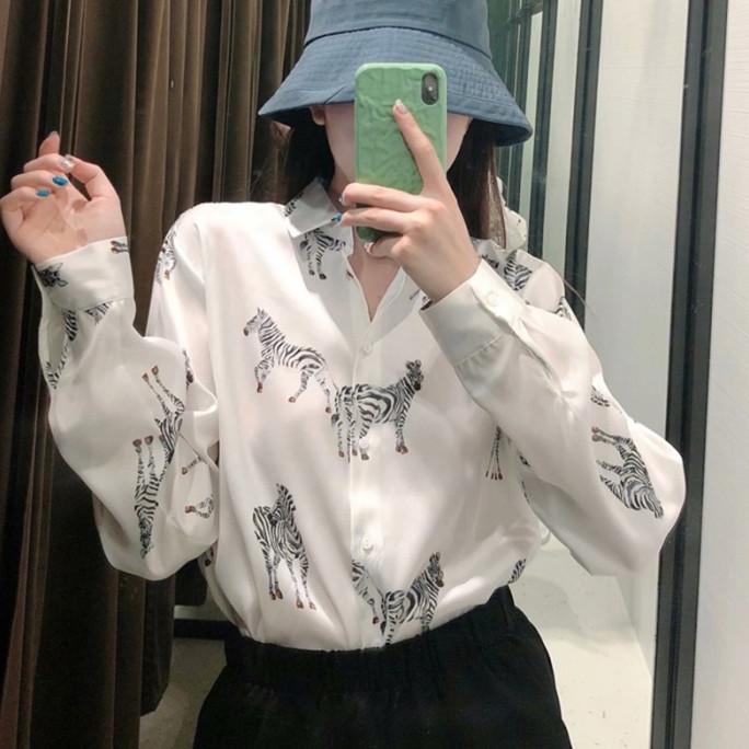 Ready White Zebra Print Shirt / Kemeja Wanita Satin Terbaik