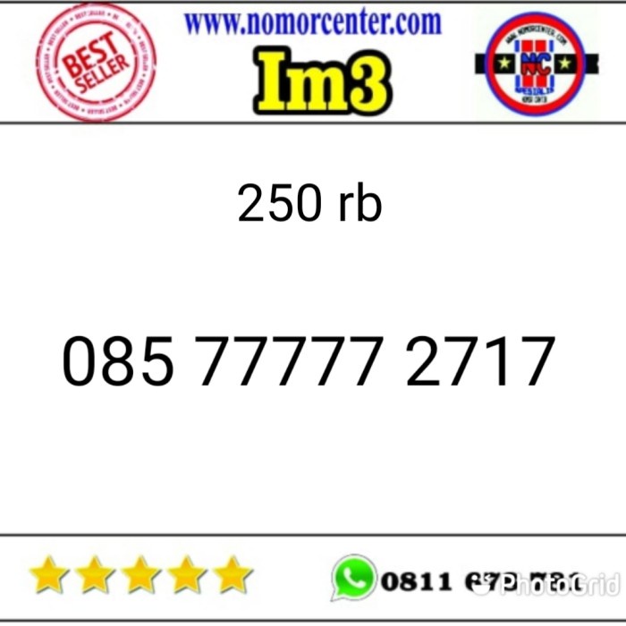 ✅New Kartu Perdana Im3 Seri Panca 77777 - 085 77777 2717 Murah Lri 364 Terbatas