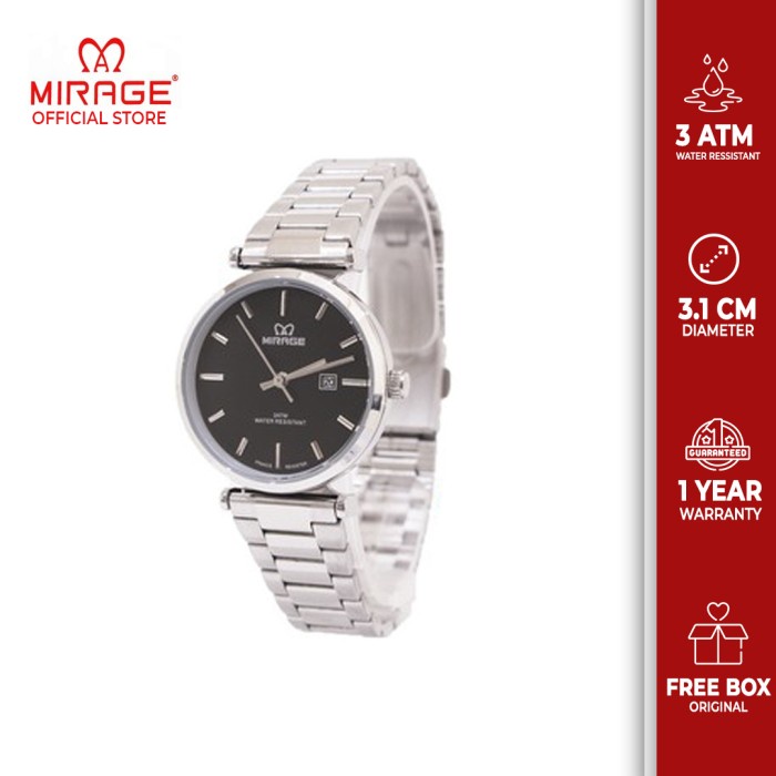 ✅Ori Jam Tangan Wanita Mirage Official Garansi 1 Tahun Silver Tanggal 8682L Limited