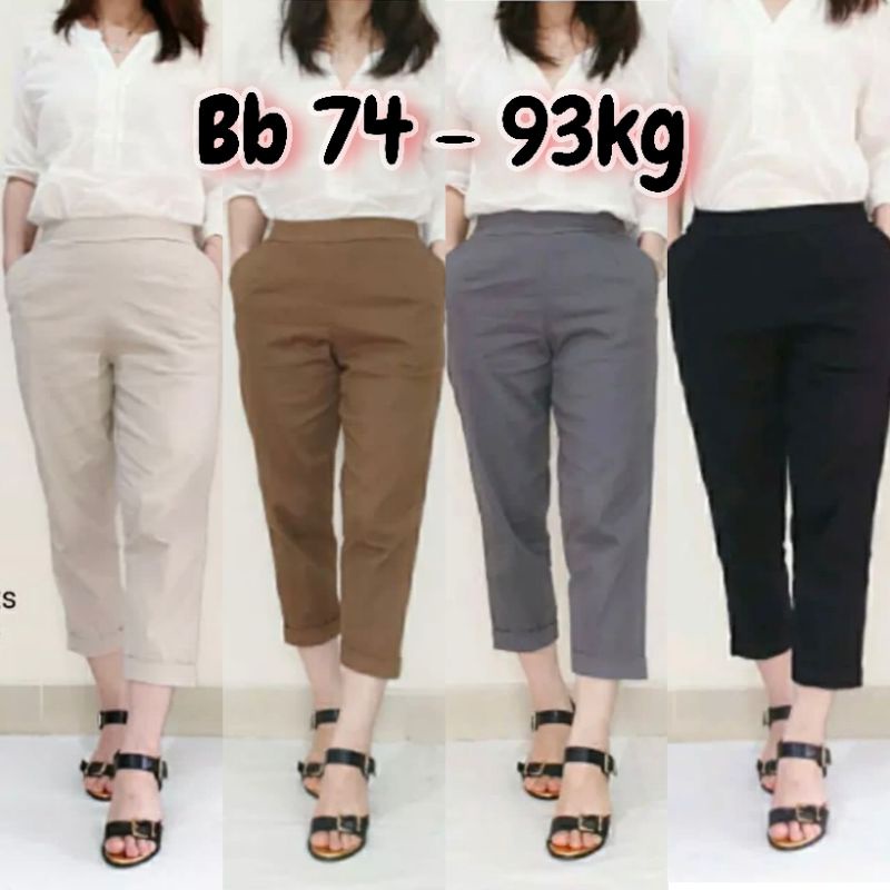 Celana Gio Pants 7/9 Super Jumbo Celana Katun Wanita Bahan Melar