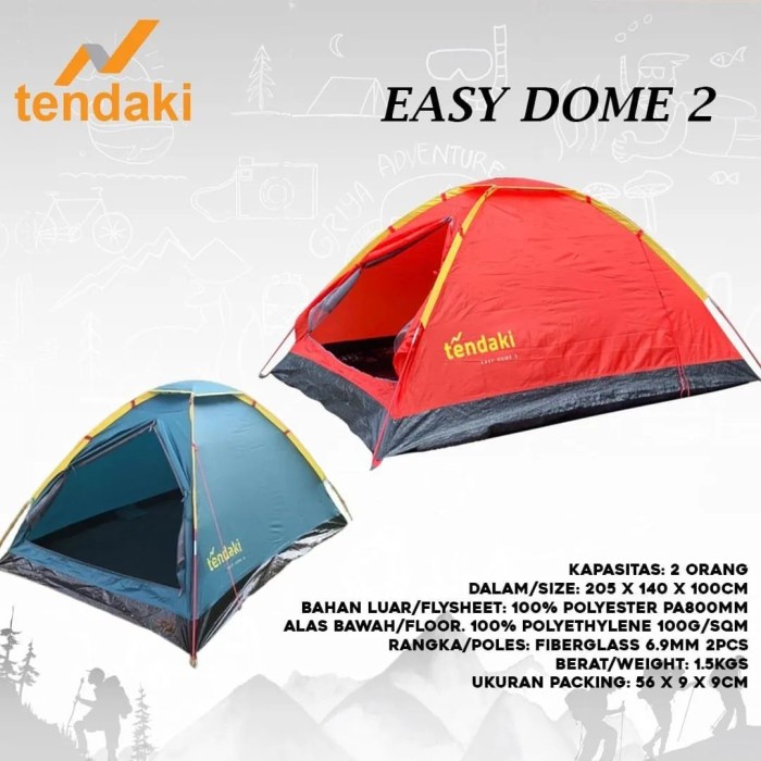 [New Ori] Tenda Easy Dome 2 Tendaki Single Layer Kapasitas 2 Orang Original Terbaru