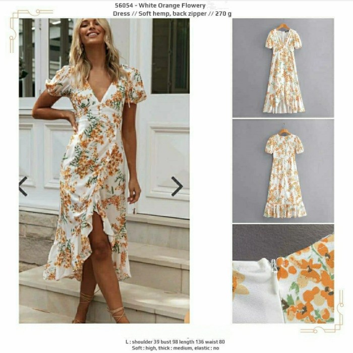[Ori] Dress Panjang Summer Putih Motif Bunga Lengan Pendek Limited
