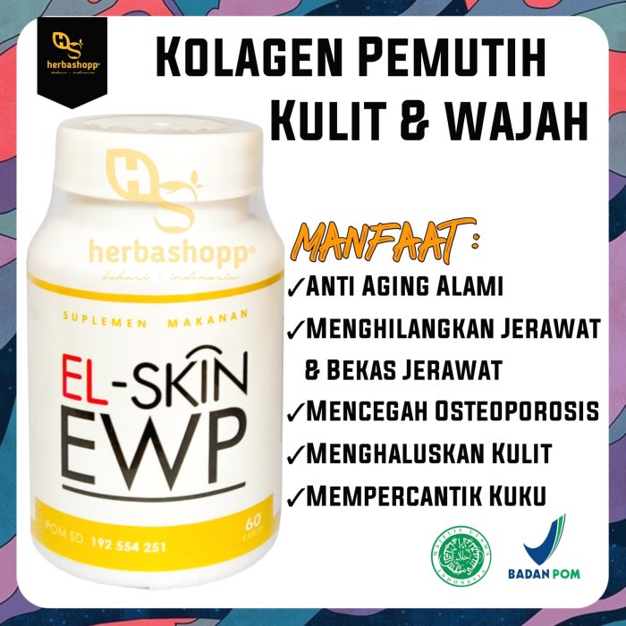 [Original] Suplemen Skincare Wajah  Pemutih Kulit Badan El Skin Ewp Collagen Diskon