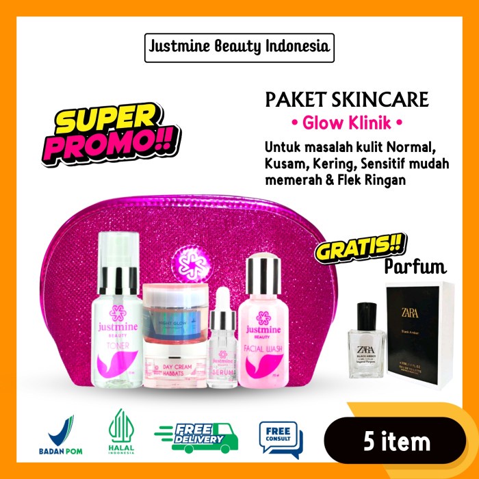 [Original] Justmine Beauty Skincare Paket Glow Klinik / Forte Isi 5 Bisa Gojek