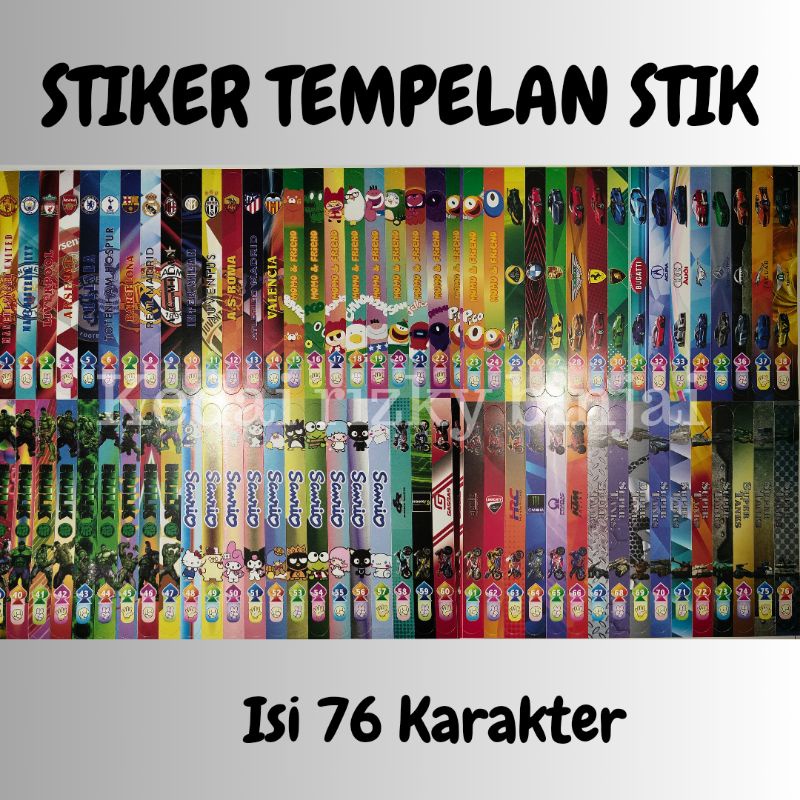 STIKER TEMPEL ISI 76 GAMBAR KARAKTER KARTUN / STIK KAYU POLOS MAINAN ANAK