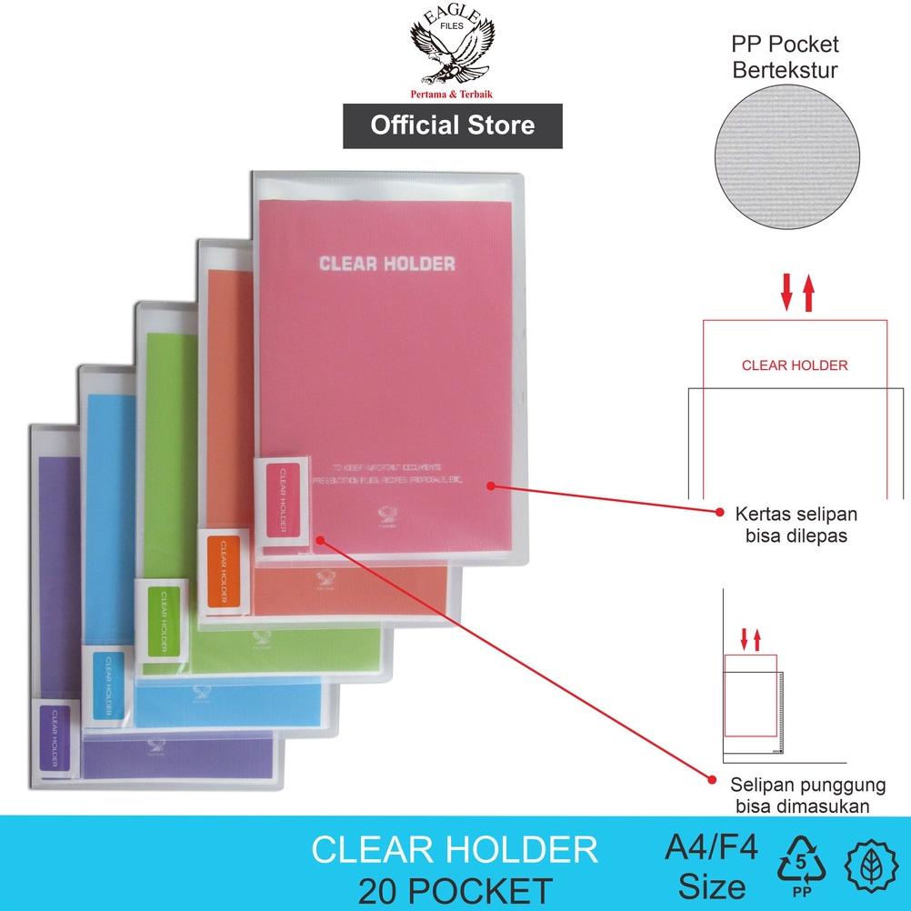 

Limited - Clear Holder / Dokumen Keeper / Display Book / Document Keeper EAGLE Warna Neon A4/F4 20 Pocket