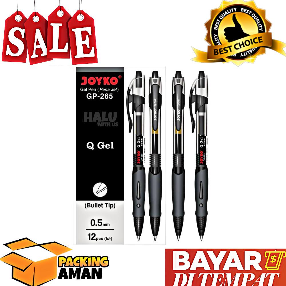 

COD (BISA COD) PROMO 12 Pcs Gel Pen Pulpen Hitam Pena Joyko GP-265 Q Gel 0.5 mm / Alat Tulis Termurah
