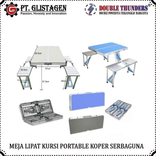 Meja Kursi Lipat Piknik Aluminium Portable Koper Serbaguna Kaki Kotak