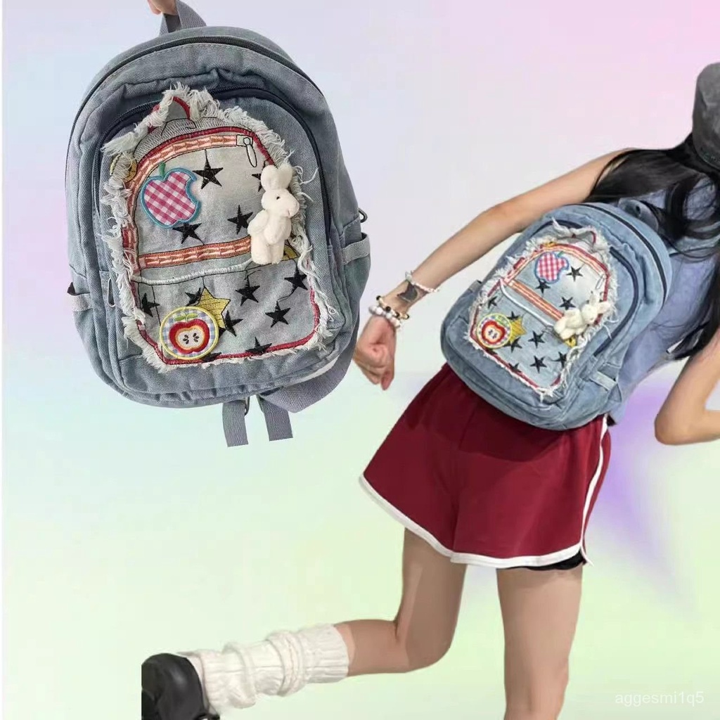 Tas Ransel mini / Tas Ransel Multifungsi /Tas sekolah denim ransel kecil ransel baru ceruk bintang Y