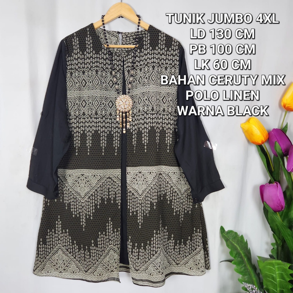 [EXCLUSIVE] BEST QUALITY Tunik Jumbo Wanita Ld 130 Cm Model Cardigan Bahan Ceruty Mix Polo Linen