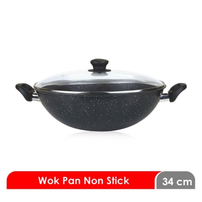 ✨Baru Cosmos Marble Wok Pan 34 Cm Cw 34Mbc Wajan Cosmos Marble Tutup Kaca Berkualitas
