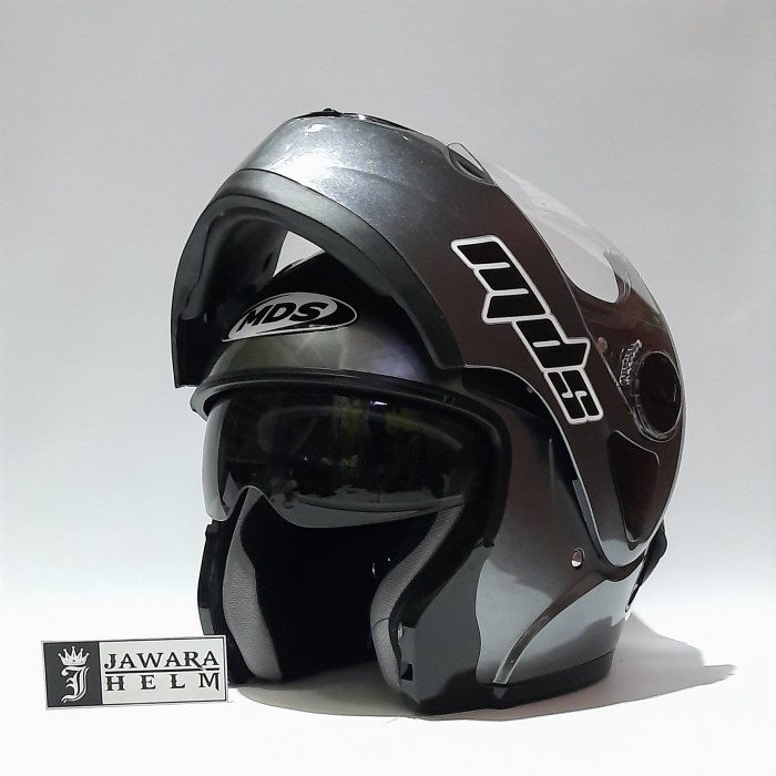 ✨New Helm Mds Pro Rider Prorider Solid Gunmetal Abu Abu Modular Bisa Sameday