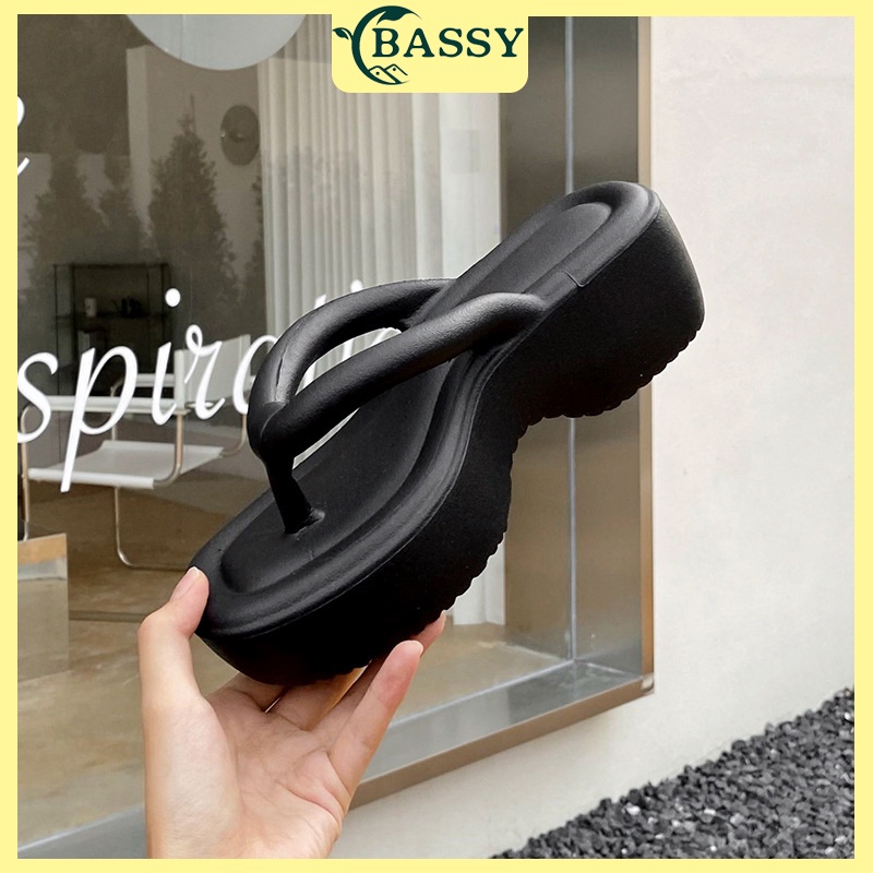 [MODEL TERKINI] BASSY Sendal Jelly Karet Sandal Jepit Wedges Wanita Korea Fashion Kekinian Sendal