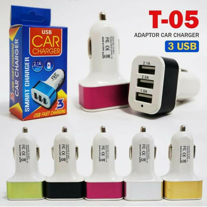 Car Charger Usb 3 colokan alat cas hp Mobil