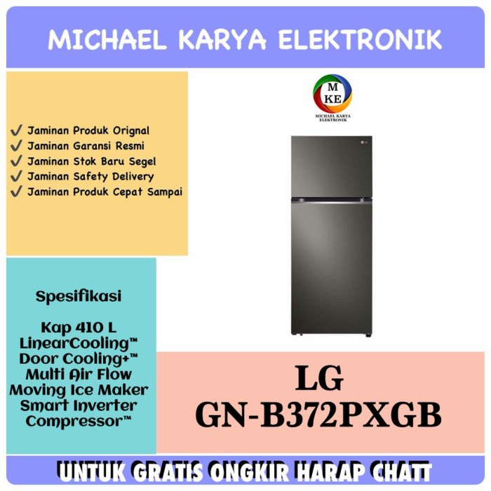 ✨Ready Kulkas Lg Inverter 2 Pintu Gnb372Pxgb Lg Gn B372Pxgb 410L Gn-B372Pxgb Berkualitas