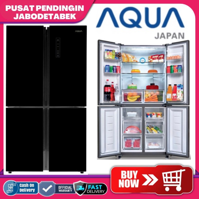 ✨Ready Kulkas Aqua Japan Aqr Ig 525 Gb Kaca Lemari Es 4 Pintu Side By Side Terbatas