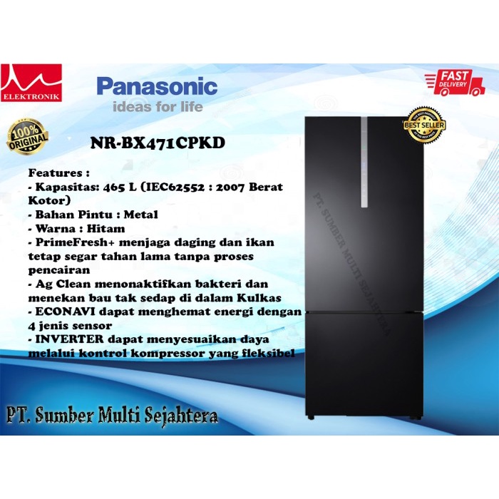 ✨Ready Kulkas Panasonic 2 Pintu Bottom Freezer Nr-Bx471Cpkd Inverter 465 L Berkualitas