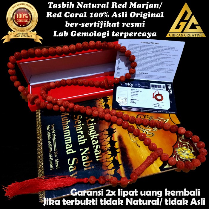 Tasbih Natural Red Marjan/ Red Coral Murah Asli Original Bersertifikat