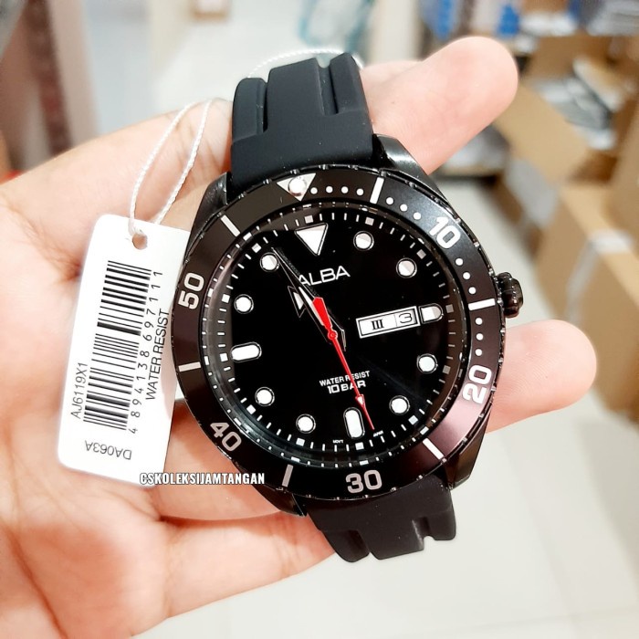 ✅Ori Jam Tangan Pria Alba Aj6119X1 Aj6119 Black Rubber Original Bergaransi Berkualitas