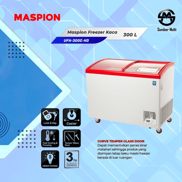 Promo Maspion Freezer Kaca 300 Liter Pembeku Ufh-300C-Hd