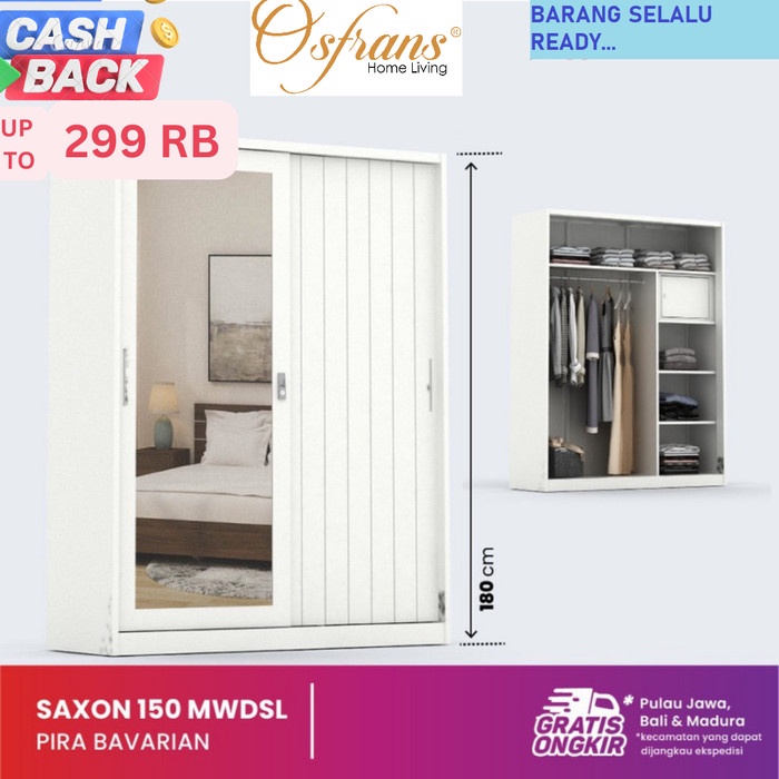 Promo Lemari Pakaian 2 Pintu Besi Sliding Saxon 90 120 150 Sleding / Geser