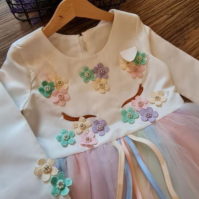 Dress Gaun Pesta Unicorn Putih Lengan Panjang Anak Putih - DS2334