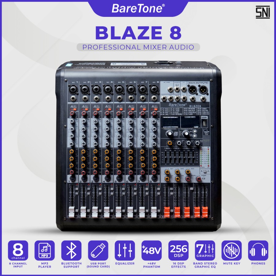 Mixer Audio BareTone BLAZE 8 Professional Mixer 8 channel GARANSI RESMI