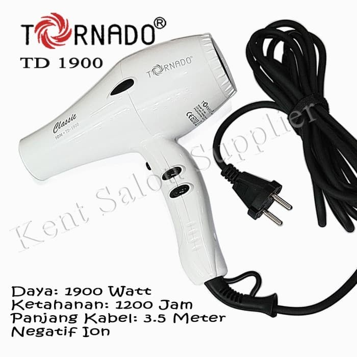 ✨New Hairdryer Tornado Td 1900 Ion White Diskon