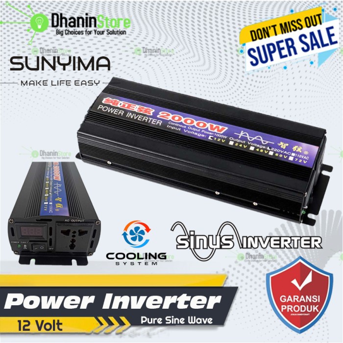 ✅Original Inverter Pure Sine Wave Mobil Sunyima Psw Dc To Ac 2000 Watt 12 Volt Bisa Gojek